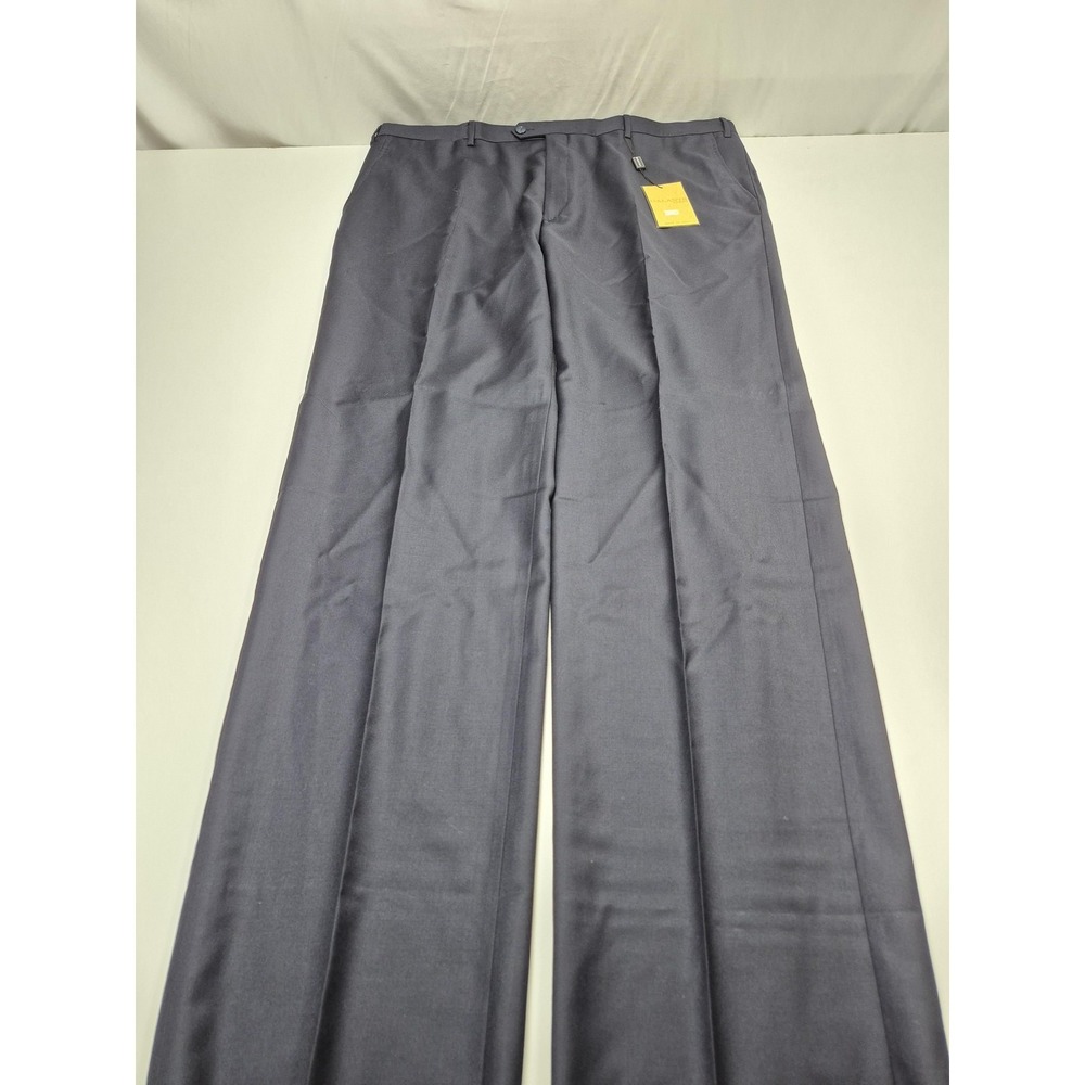 Galante Uomo Dress Pants Mens 46x36 Navy Blue Wool Flat Front Made Italy VBC NWT